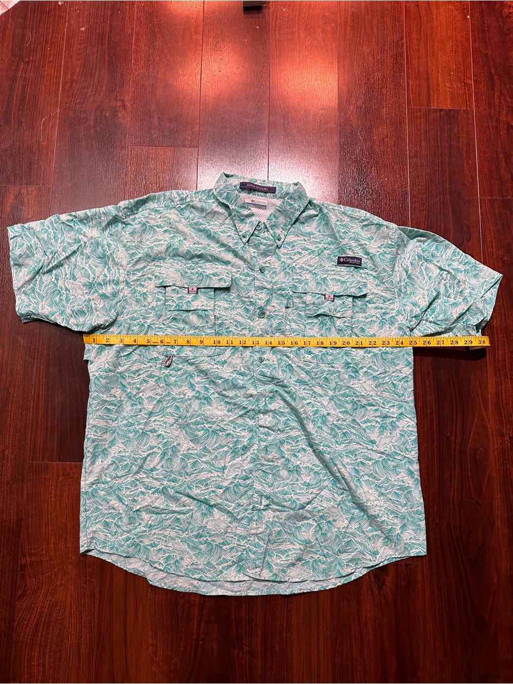 Columbia Men's Mint Green Short-Sleeve Patterned Super Bahama Button-Down Shirt